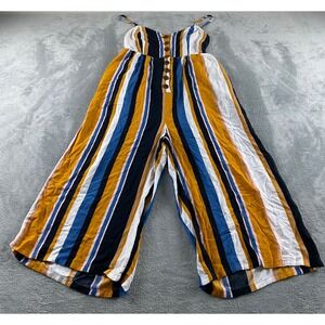 Japna Womens Mustard Yellow Striped Wide Leg Button Front Rayon Jumpsuit‎ Size M